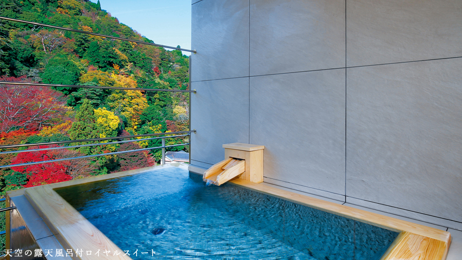 絶景を眺めながらリラックスできる最上階ロイヤルスイートの露天風呂